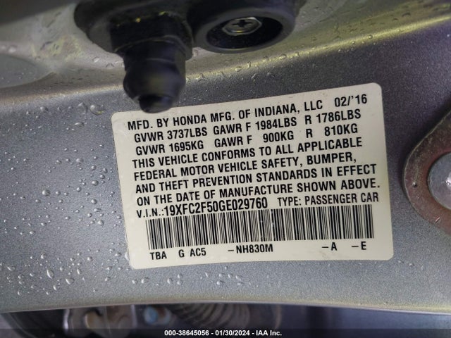 Honda Civic Lx 2016 19XFC2F50GE029760 Image 9