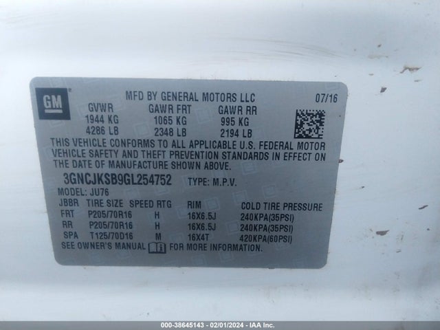 Chevrolet Trax 1ls 2016 3GNCJKSB9GL254752 Image 9