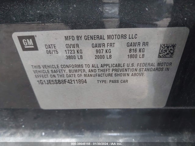 Chevrolet Sonic Ltz Auto 2015 1G1JE5SB8F4211894 Image 9