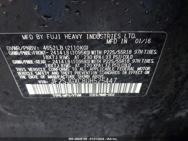 Subaru Forester 2.0xt Touring 2016 JF2SJGXC8GH525447 Image 9