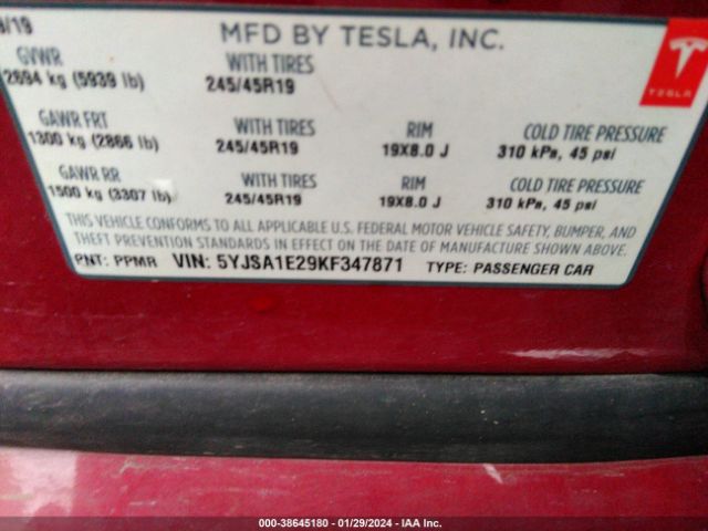 5YJSA1E29KF347871 Tesla MODEL S