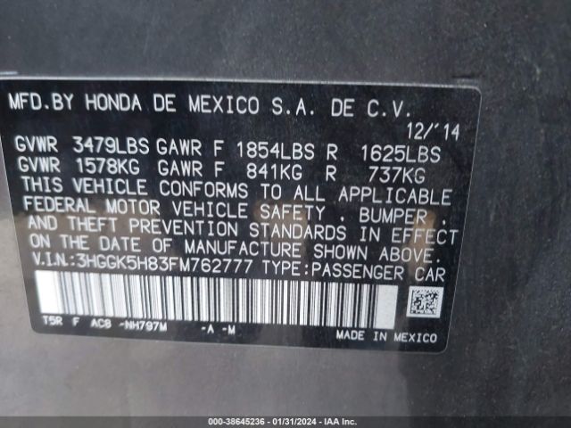 3HGGK5H83FM762777 Honda Fit Ex/ex-l