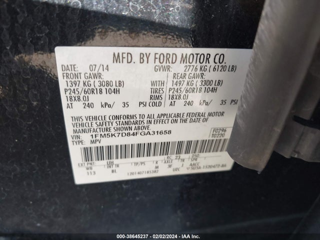 Ford EXPLORER XLT 2015 1FM5K7D84FGA31658 Image 9