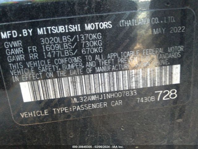 ML32AWHJ1NH007833 Mitsubishi MIRAGE SE