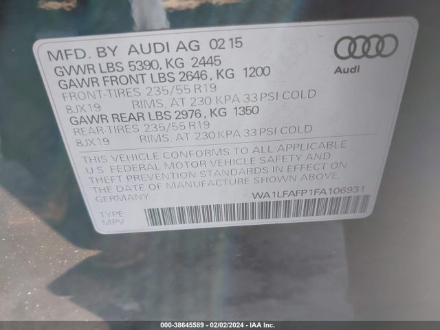 WA1LFAFP1FA106931 Audi Q5 2.0t Premium