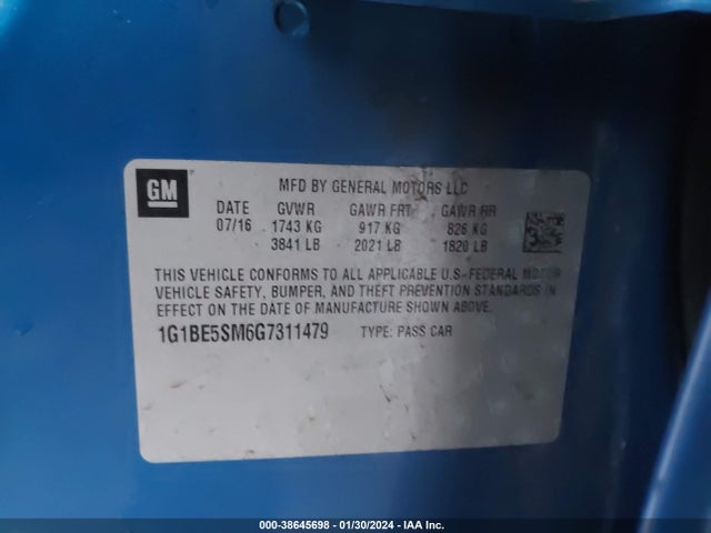Chevrolet Cruze Lt Auto 2016 1G1BE5SM6G7311479 Image 6