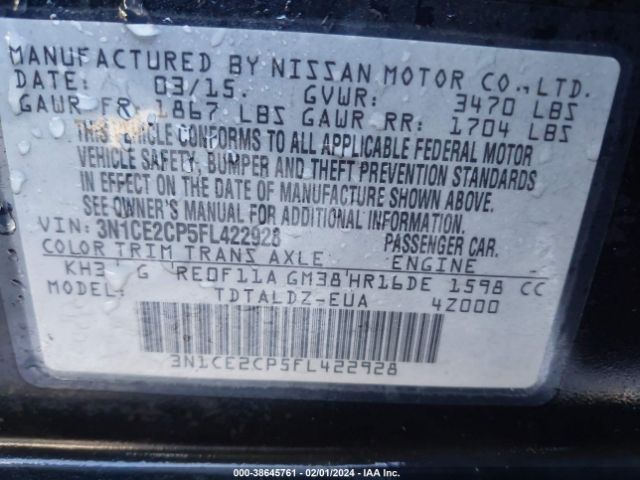 3N1CE2CP5FL422928 Nissan Versa Note S (sr)/s Plus/sl/sr/sv