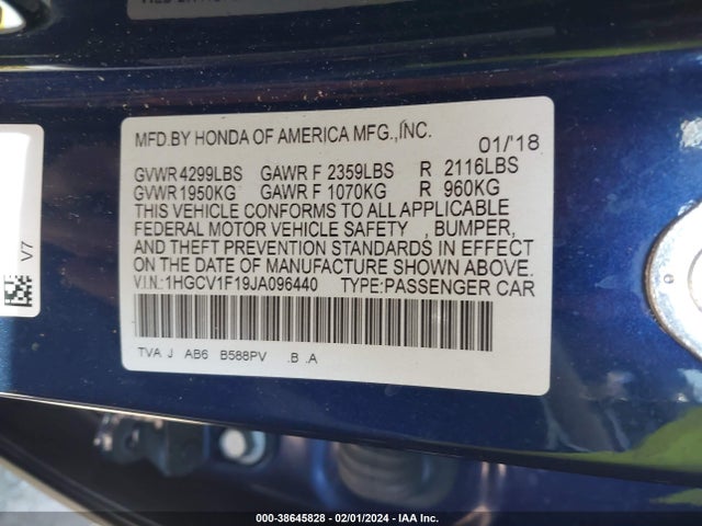 Honda ACCORD LX 2018 1HGCV1F19JA096440 Image 9