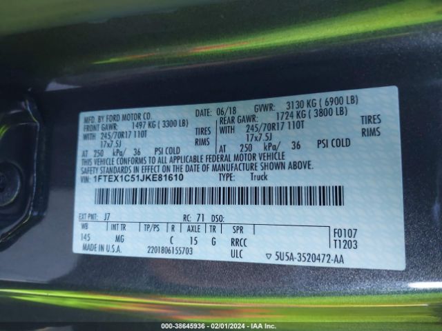 1FTEX1C51JKE81610 Ford F-150 Xlt