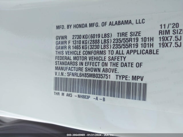 Honda Odyssey Touring 2021 5FNRL6H85MB035751 Image 9