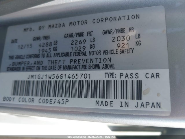 JM1GJ1W56G1465701 Mazda Mazda6 I Grand Touring