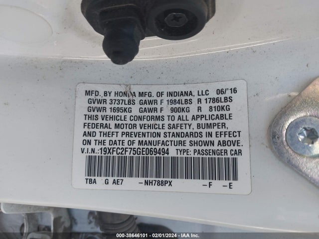 Honda CIVIC EX 2016 19XFC2F75GE069494 Image 9
