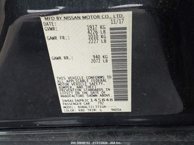 1N4AL3AP6JC145848 Nissan Altima 2.5 Sl