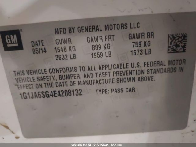 1G1JA6SG4E4208132 Chevrolet Sonic Ls Auto