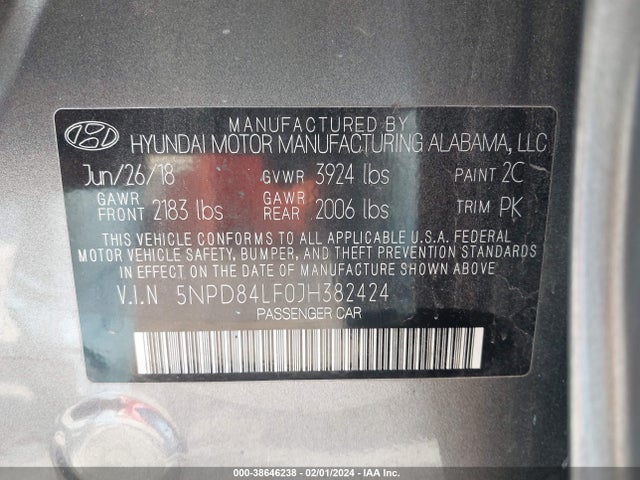 Hyundai Elantra Value Edition 2018 5NPD84LF0JH382424 Image 9