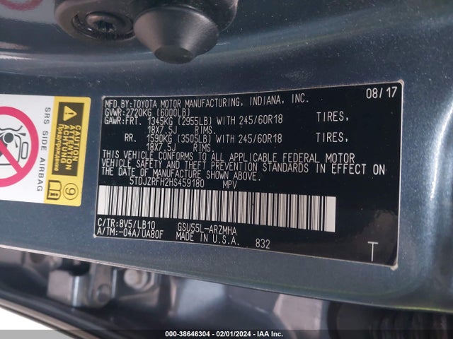 Toyota Highlander Xle 2017 5TDJZRFH2HS459180 Image 9