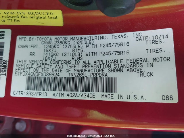 Toyota Tacoma Prerunner 2015 5TFJX4GN0FX039924 Image 9