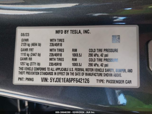 2023 TESLA MODEL 3 5YJ3E1EA6PF642126 Photo 8