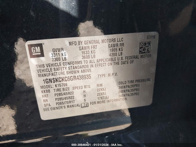 Chevrolet Tahoe Ltz 2016 1GNSKCKC6GR438935 Image 9
