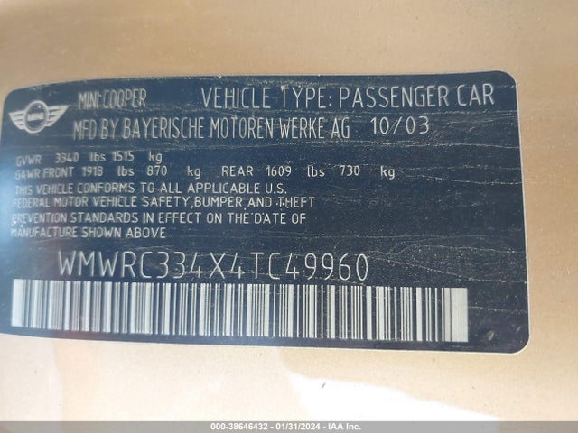 2004 MINI COOPER WMWRC334X4TC49960 Photo 8