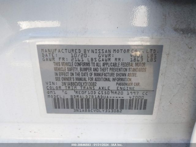 3N1AB8CV0LY313082 Nissan Sentra Sv Xtronic Cvt