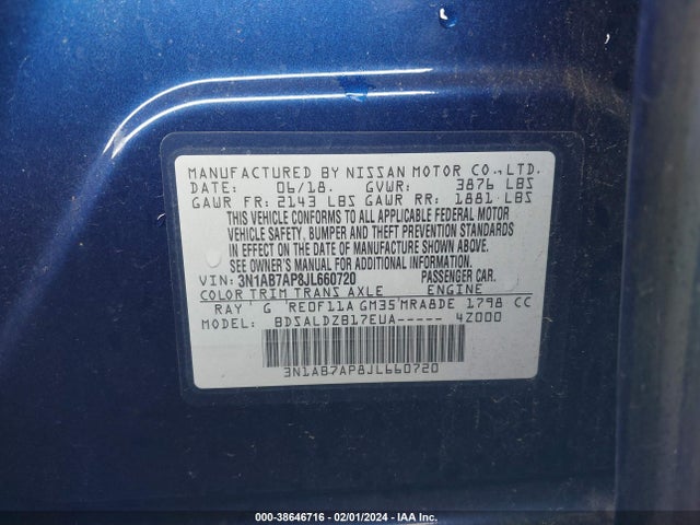 Nissan SENTRA SV 2018 3N1AB7AP8JL660720 Image 9