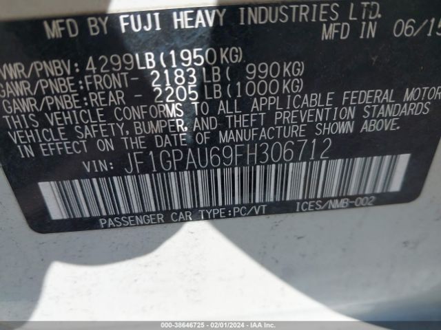 JF1GPAU69FH306712 Subaru Impreza 2.0i Sport Premium