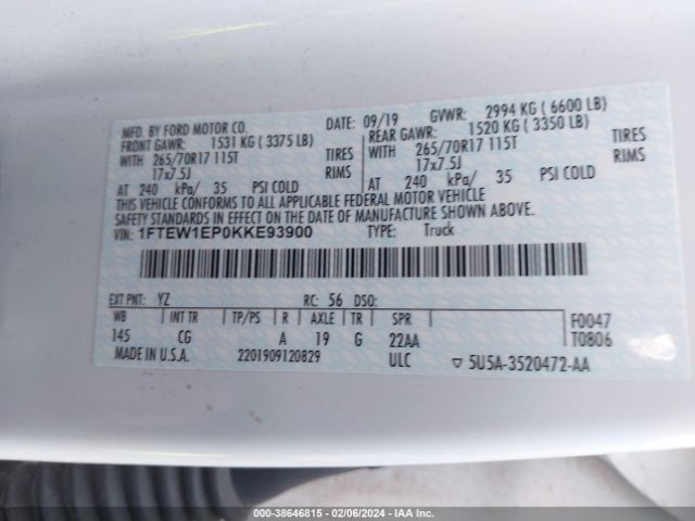 1FTEW1EP0KKE93900 Ford F-150 Xl