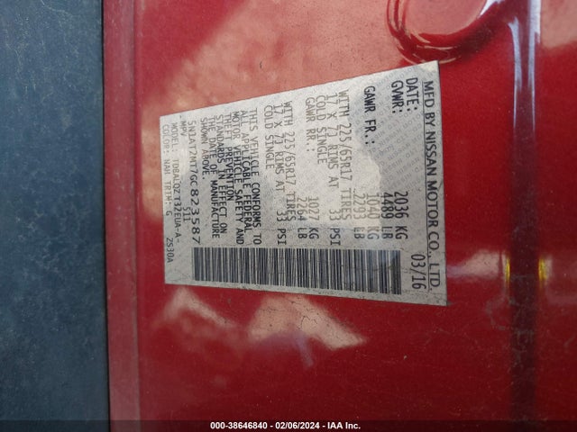 Nissan ROGUE SV 2016 5N1AT2MT7GC823587 Image 9