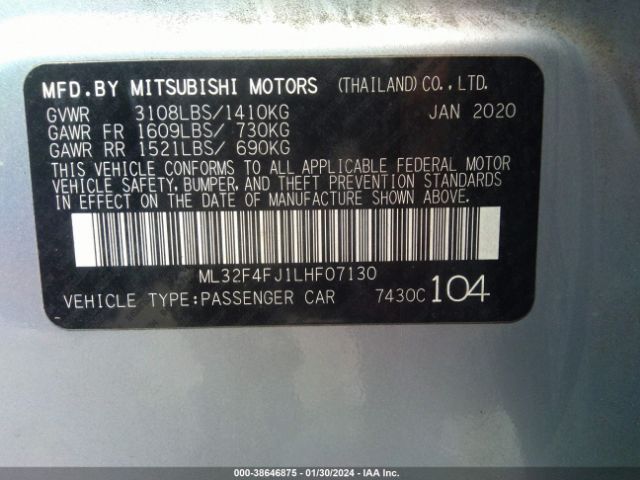 ML32F4FJ1LHF07130 Mitsubishi Mirage G4 Le