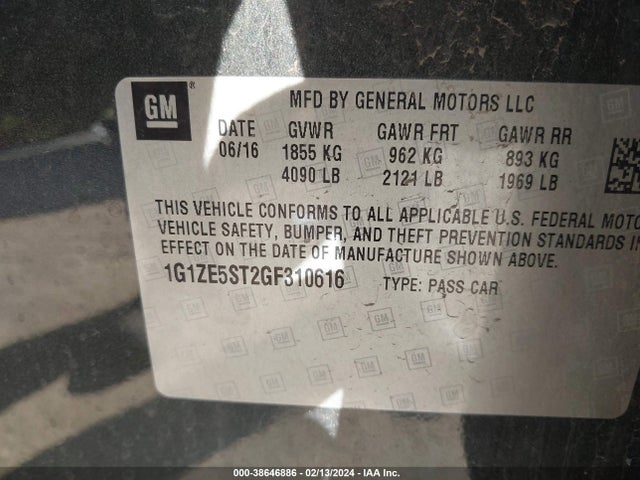 Chevrolet MALIBU 1LT 2016 1G1ZE5ST2GF310616 Image 9