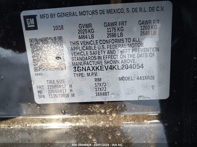 Chevrolet EQUINOX LT 2019 3GNAXKEV4KL204054 Image 9