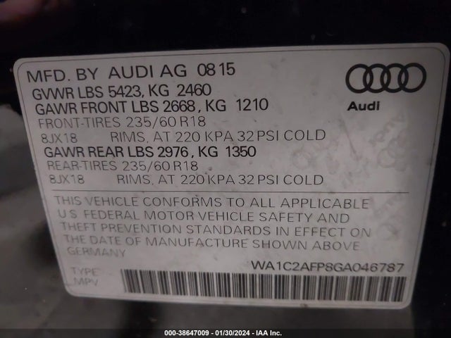 Audi Q5 2.0t Premium 2016 WA1C2AFP8GA046787 Image 9
