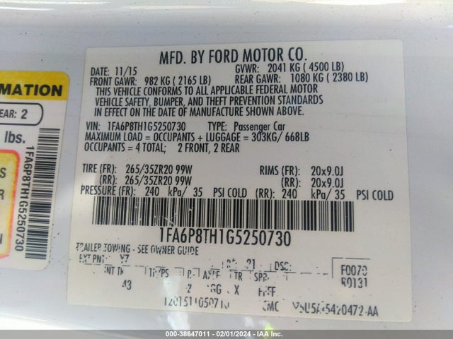 Ford Mustang Ecoboost 2016 1FA6P8TH1G5250730 Image 9