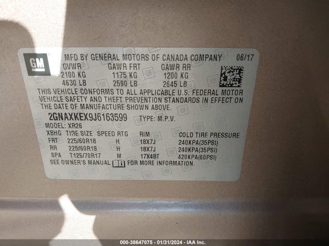 Chevrolet EQUINOX LT 2018 2GNAXKEX9J6163599 Image 9