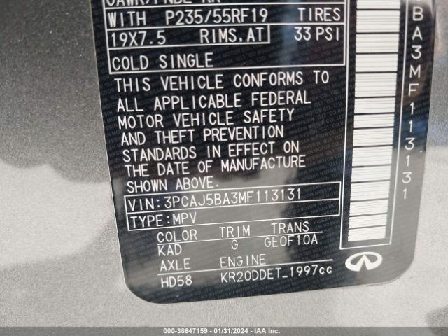 3PCAJ5BA3MF113131 Infiniti Qx50 Luxe