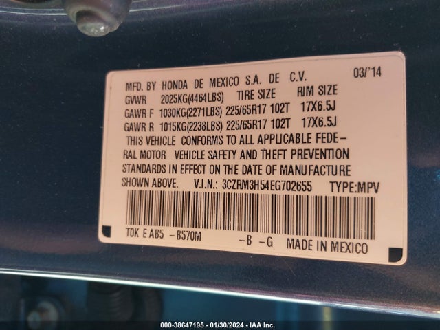 Honda CR-V EX 2014 3CZRM3H54EG702655 Image 9