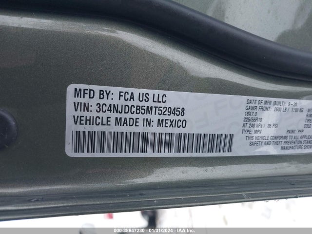 2021 JEEP COMPASS LIMITED 4X4 VIN: 3C4NJDCB5MT529458