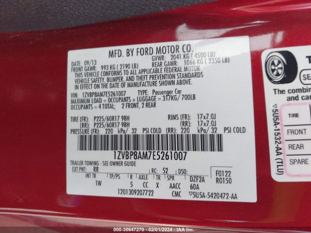 1ZVBP8AM7E5261007 Ford Mustang V6