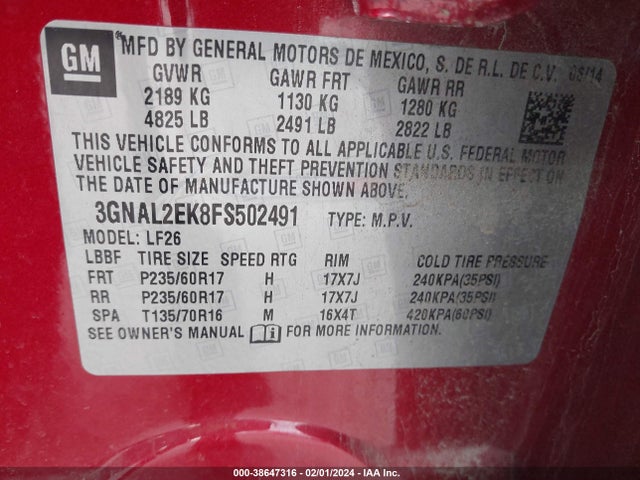 Chevrolet Captiva Sport 2ls 2015 3GNAL2EK8FS502491 Image 9