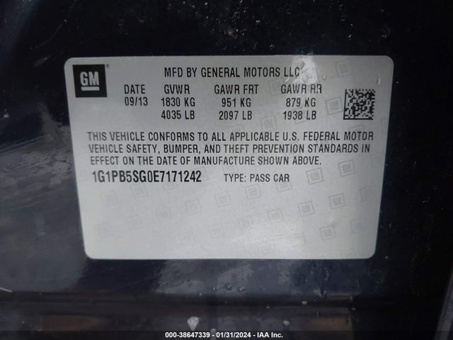 Chevrolet Cruze Ls Manual 2014 1G1PB5SG0E7171242 Image 9