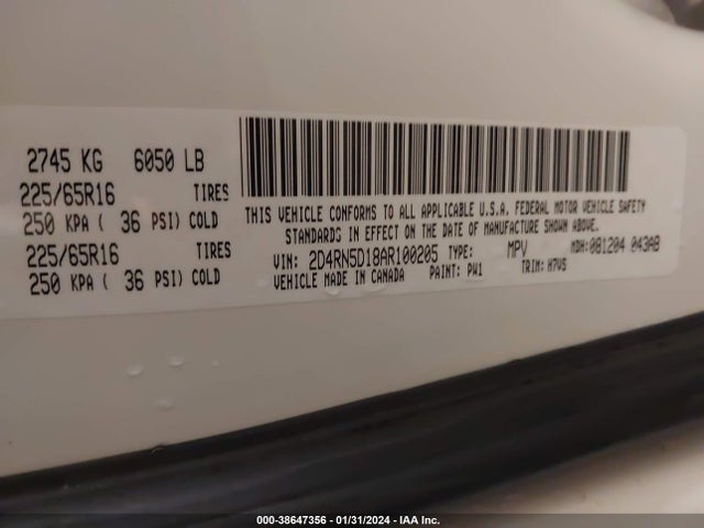 2010 DODGE GRAND CARAVAN SXT VIN: 2D4RN5D18AR100205