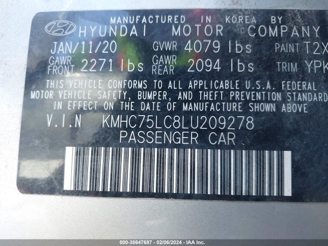 2020 HYUNDAI IONIQ HYBRID SE VIN: KMHC75LC8LU209278