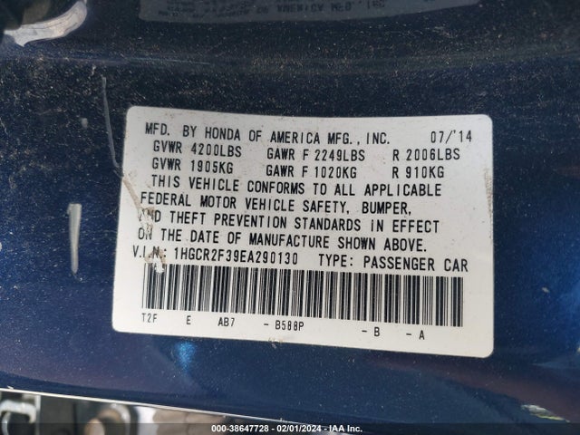 Honda ACCORD LX 2014 1HGCR2F39EA290130 Image 9