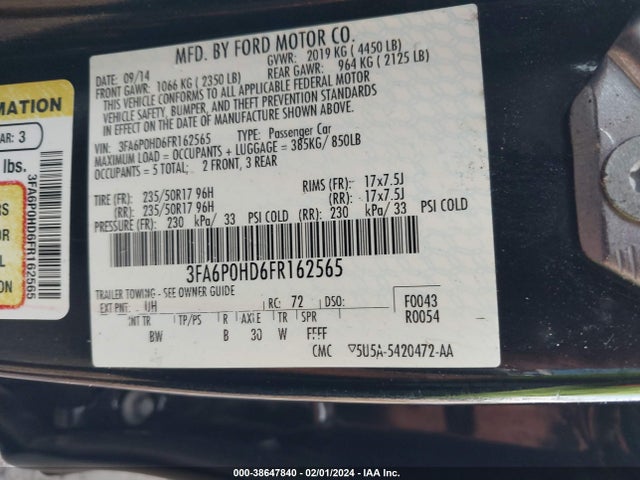 Ford FUSION SE 2015 3FA6P0HD6FR162565 Image 9