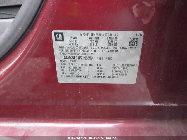 Chevrolet Silverado 1500 1lt 2015 1GCVKREC1FZ193559 Image 9