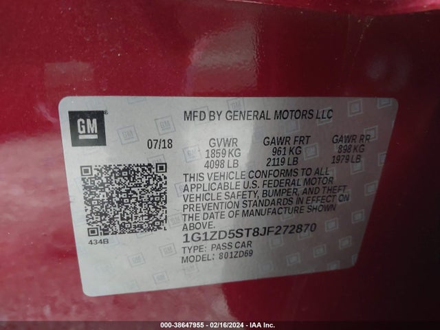 Chevrolet MALIBU LT 2018 1G1ZD5ST8JF272870 Image 9