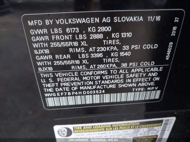 WVGEF7BP4HD003524 Volkswagen Touareg V6 Sport
