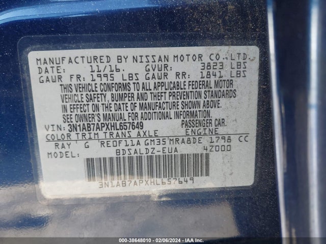 Nissan SENTRA SV 2017 3N1AB7APXHL657649 Image 9