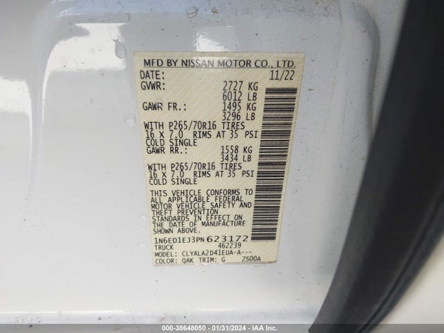 Nissan Frontier S 4x2 2023 1N6ED1EJ3PN623172 Image 9